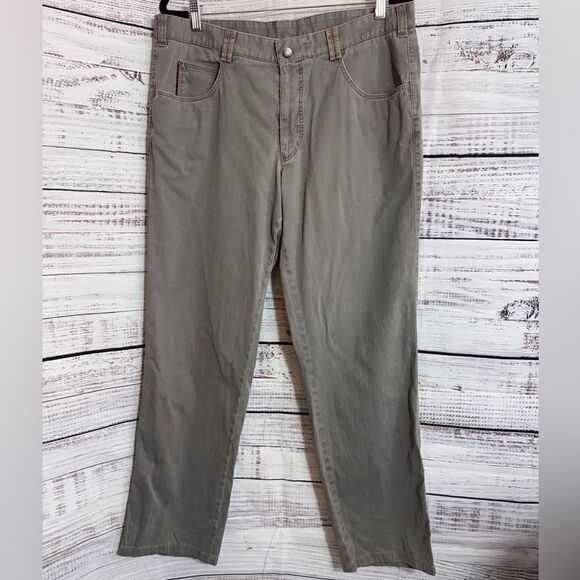 Meyer Jeans Mens Sz 35 / 31 Tan cotton blend Diego pin striped Modern Fit chino - Picture 1 of 14